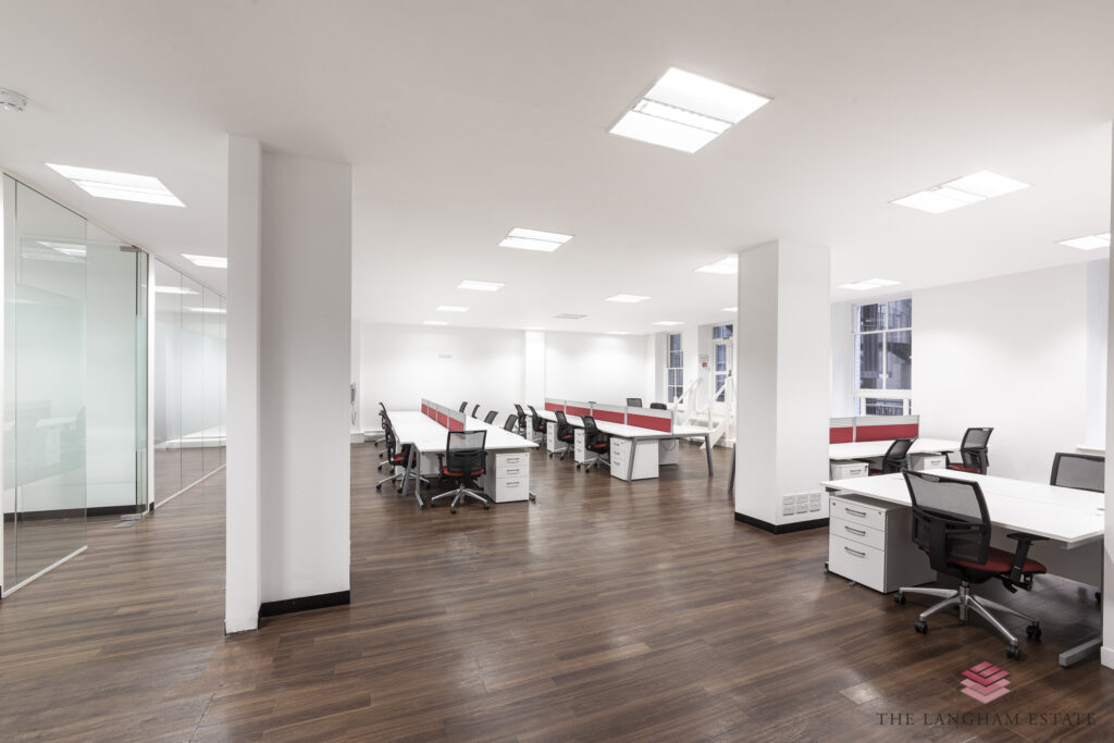 office to let plug n play northumberland house The Langham Estate open area